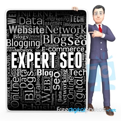 Expert Seo Indicates Search Engine And Character 3d Rendering Stock Image