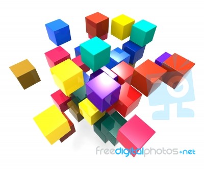 Exploding Blocks Showing Scattered Puzzle Stock Image