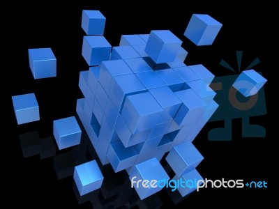 Exploding Blocks Showing Unorganized Puzzle Stock Image