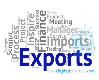 Exports Word Shows Trading Exporting And Exportation Stock Image