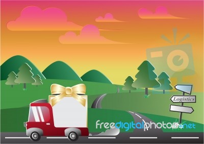 Express Delivery Truck Cartoon Gradient Colorful Stock Image