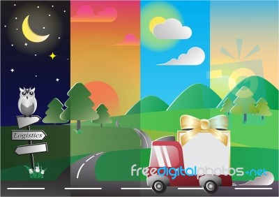 Express Delivery Truck Cartoon Gradient Colorful Logistic Stock Image