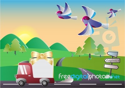 Express Delivery Truck Cartoon Gradient Colorful Logistic Stock Image