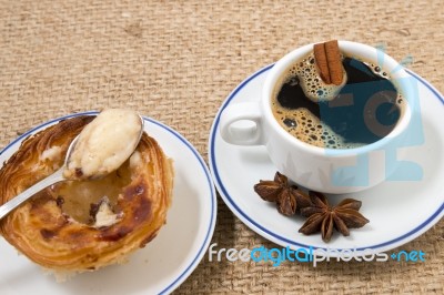 Expresso Coffee And Egg Custard Stock Photo