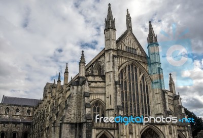 Exterior View Of Winchester Cathedral Stock Photo