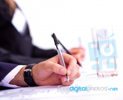 Extreme Closeup Portrait Of A Man Mark On Paper Stock Photo