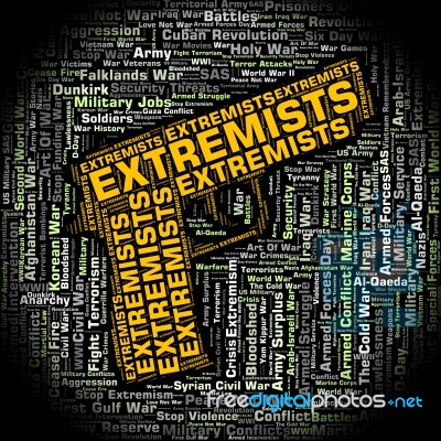 Extremists Word Means Bigotry Text And Wordclouds Stock Image