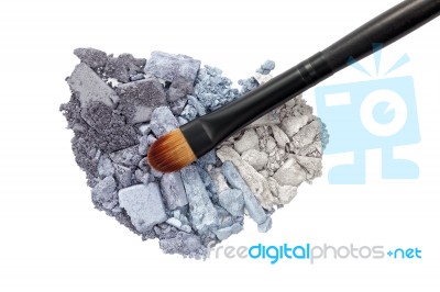 Eyeshadow With Brush Isolated On White Stock Photo