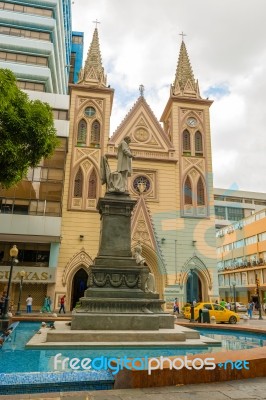 Facade Of Iglesia La Merced In Guayaquil, Ecuador Stock Photo