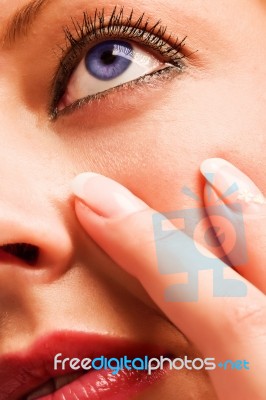 Face Of A Girl With Blue Eye Stock Photo