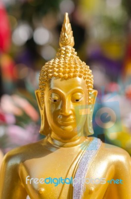 Face Of Golden Buddha Sculpture, Thailand Stock Photo