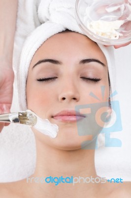 Facial Mask Of Caucasian Female Stock Photo