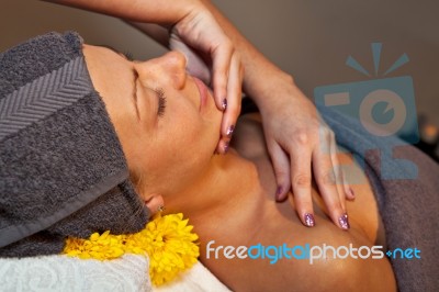 Facial Massage At Spa Salon Stock Photo