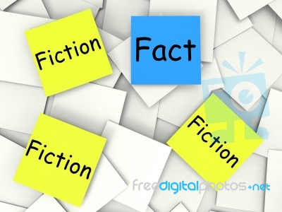Fact Fiction Post-it Notes Show Factual Or Untrue Stock Image