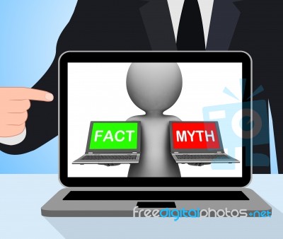 Fact Myth Laptops Displays Facts Or Mythology Stock Image