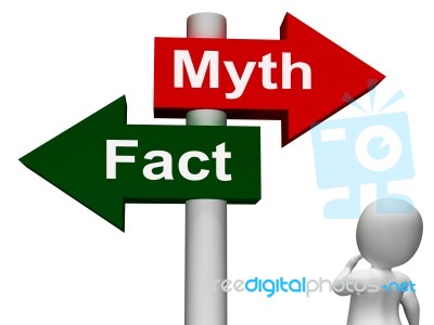 Fact Myth Signpost Shows Facts Or Mythology Stock Image