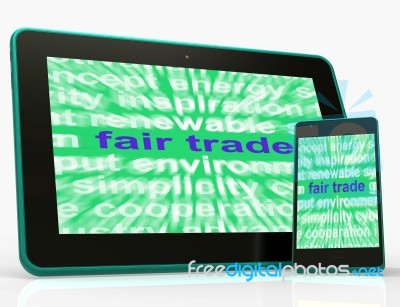 Fair Trade Tablet Mean Fairtrade Products And Merchandise Stock Image
