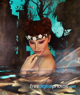 Fairy In The Water,3d Mixed Media For Book Illustration Stock Image
