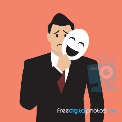 Fake Businessman Holding A Smile Mask Stock Image