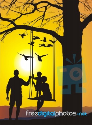Family And Sunset Stock Image