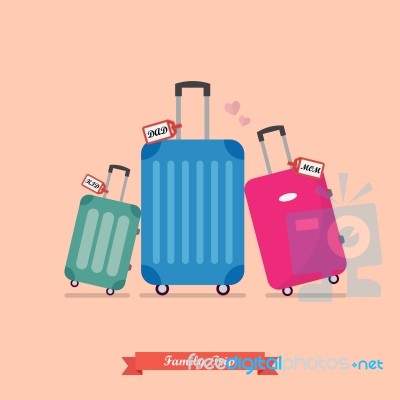 Family Trip With Travel Luggage Set Stock Image