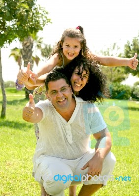 Family With Thumbs Up Stock Photo