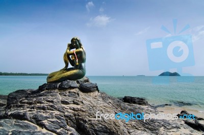 Famous Mermaid Sculpture In Songkhla, Thailand Stock Photo