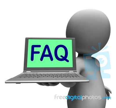 Faq Laptop Character Shows Answers And Frequently Asked Question… Stock Image