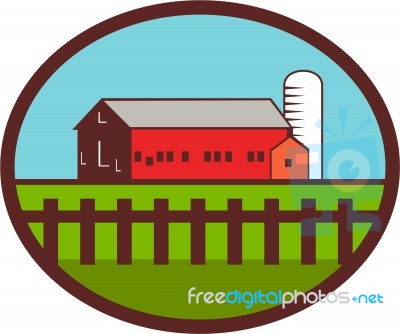 Farm Barn House Silo Oval Retro Stock Image