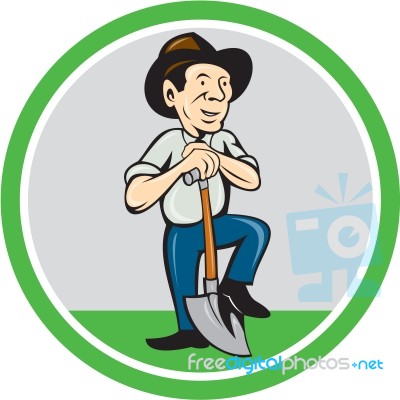 Farmer Shovel Standing Cartoon Stock Image