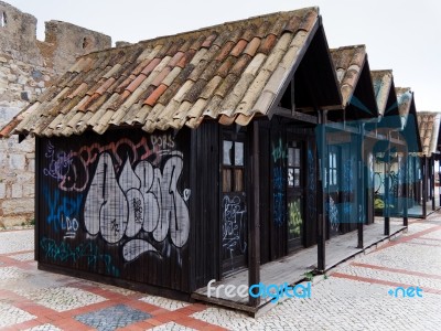 Faro, Southern Algarve/portugal - March 7 : Wooden Huts Outside Stock Photo