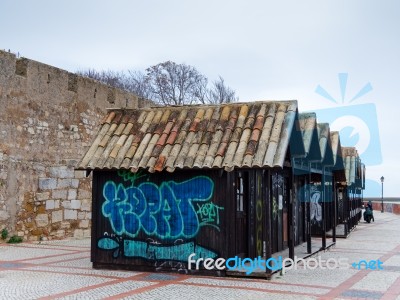 Faro, Southern Algarve/portugal - March 7 : Wooden Huts Outside Stock Photo