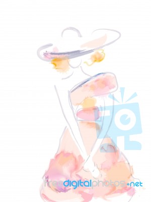Fashion Design Drawing Of A Model Stock Image