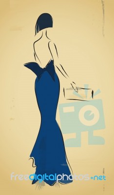 Fashion Design Sketch Of A Beautiful Woman Stock Image