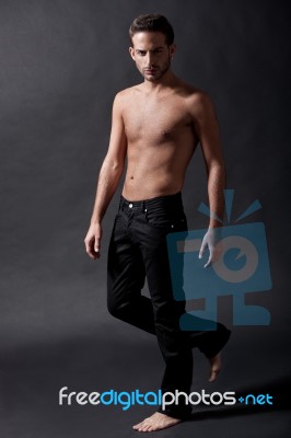 Fashion Male Model With Black Jean Stock Photo