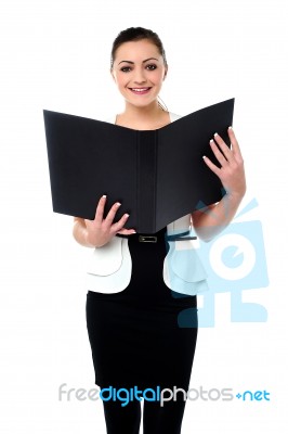 Fashionable Businesswoman Reviewing A File Stock Photo