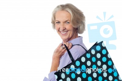 Fashionable Old Lady With Shopping Bag Stock Photo