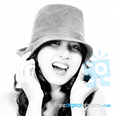 Fashionable Young Girl Wearing A Hat Stock Photo