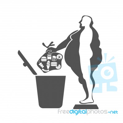 Fat Man With Junk Food,loss Weight Stock Image