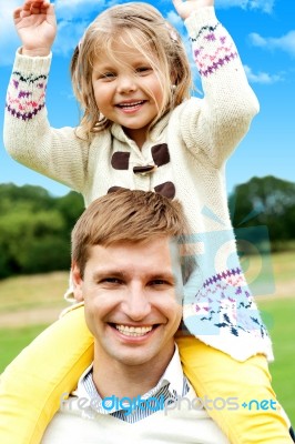 Father And Daughter In Outdoors Stock Photo