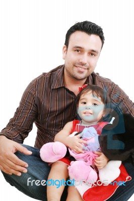 Father And Daughter Smiling - Isolated Over A White Background Stock Photo