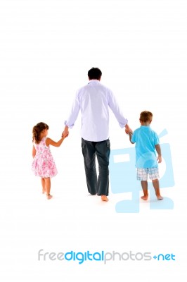 Father With Two Children Stock Photo