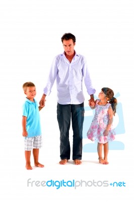 Father With Two Children Stock Photo