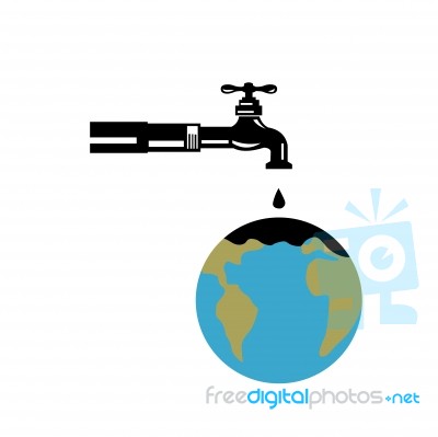Faucet Dripping Water On Globe Retro Stock Image