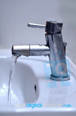 Faucet In Bathroom Stock Photo