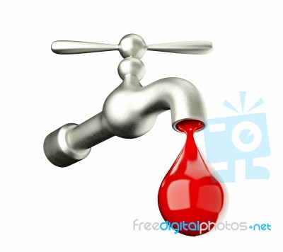 Faucet With A Drop Blood Isolated On White Background Stock Image