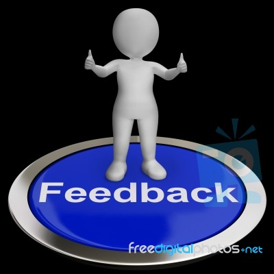 Feedback Button Shows Opinion Evaluation And Surveys Stock Image