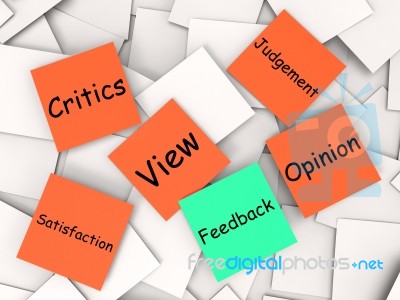 Feedback Post-it Note Shows Judgement And Review Stock Image