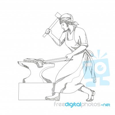 Female Blacksmith At Work Doodle Art Stock Image
