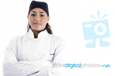 Female Chef With Arm Crossed Stock Photo